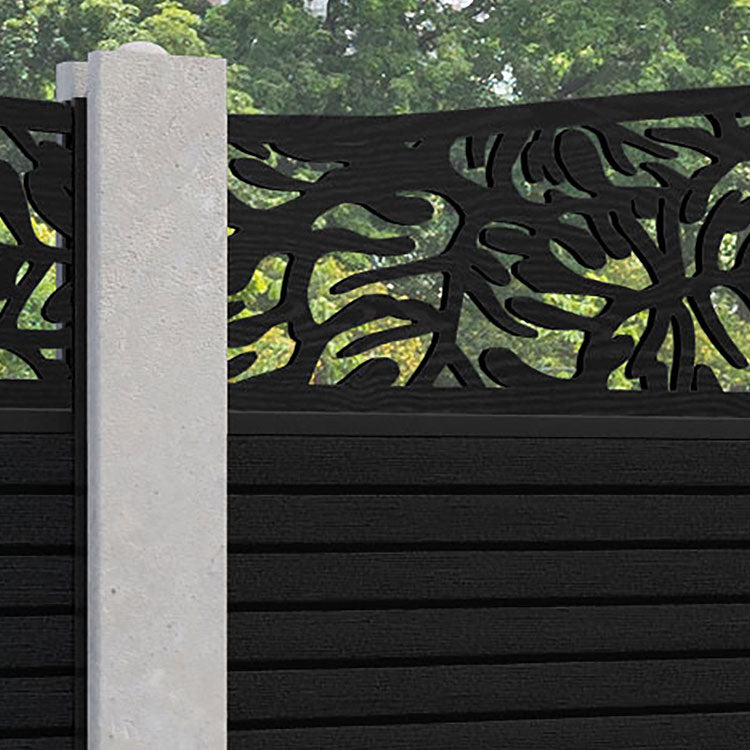 Hudson Botanic Curved Top Fence Panel - Black - for existing concrete posts
