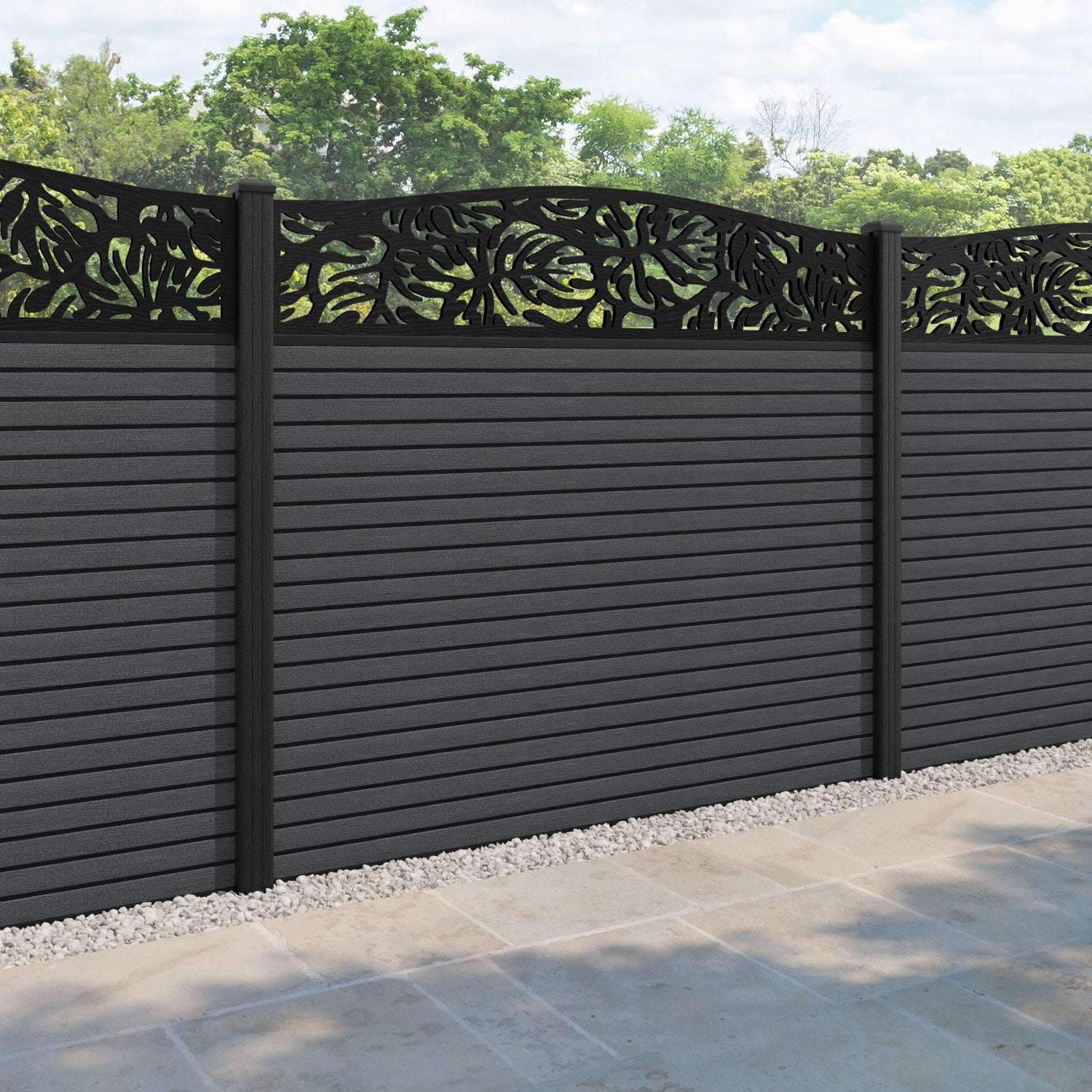 Hudson Botanic Curved Top Fence Panel - Dark Grey - with our composite posts