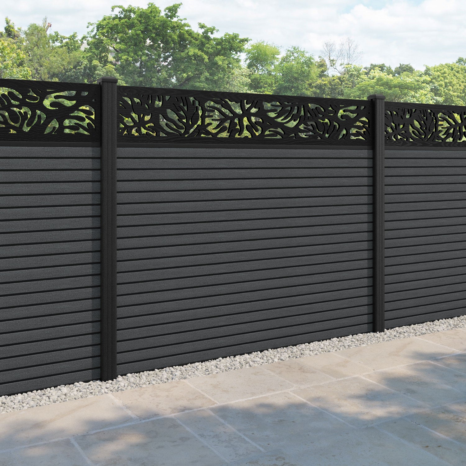 Hudson Botanic Fence Panel - Dark Grey - with our composite posts