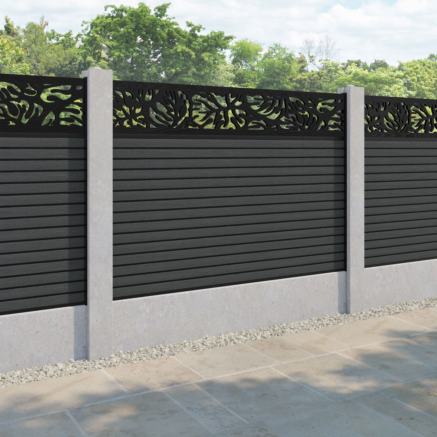 Hudson Botanic Fence Panel - Dark Grey - for existing concrete posts