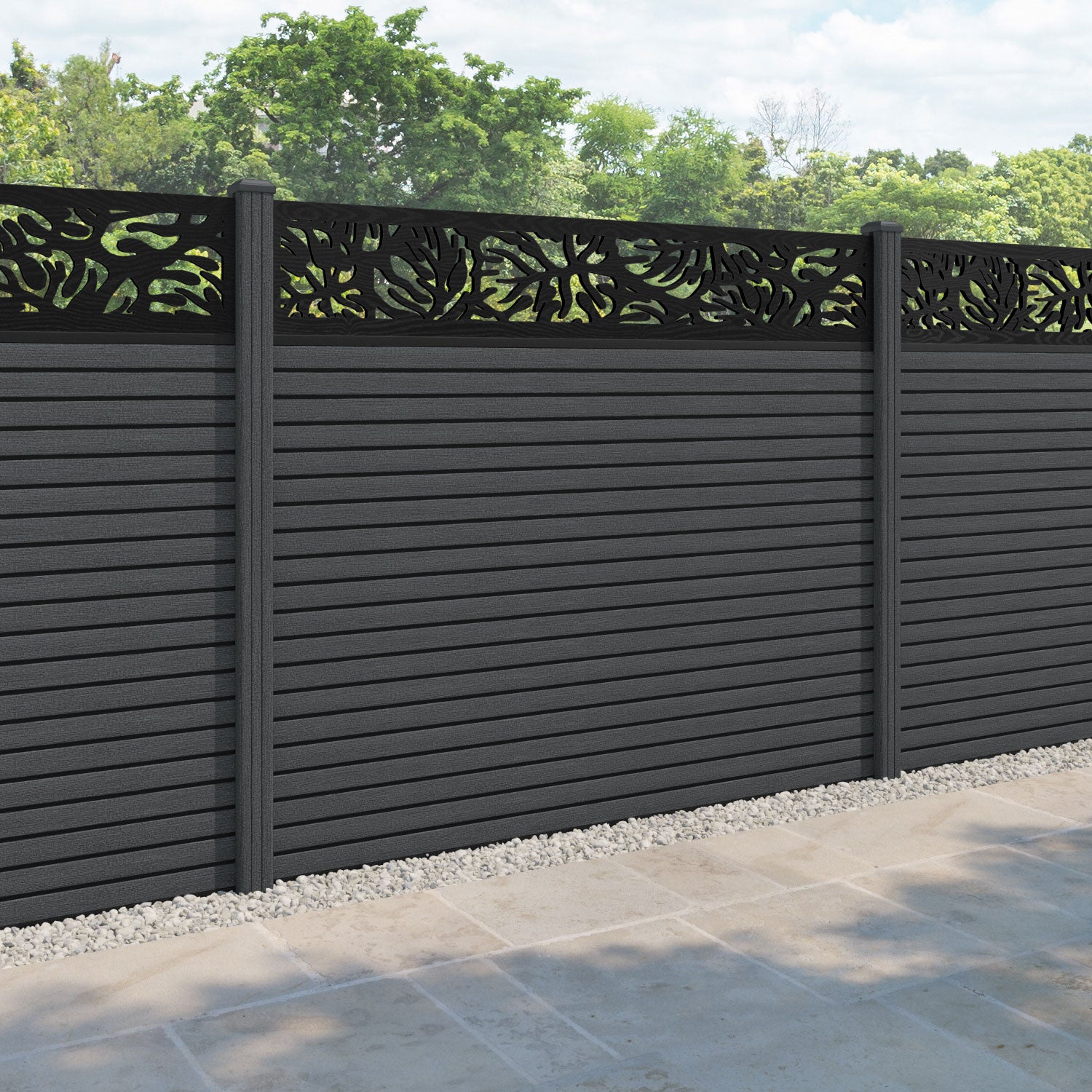 Hudson Botanic Fence Panel - Dark Grey - with our composite posts