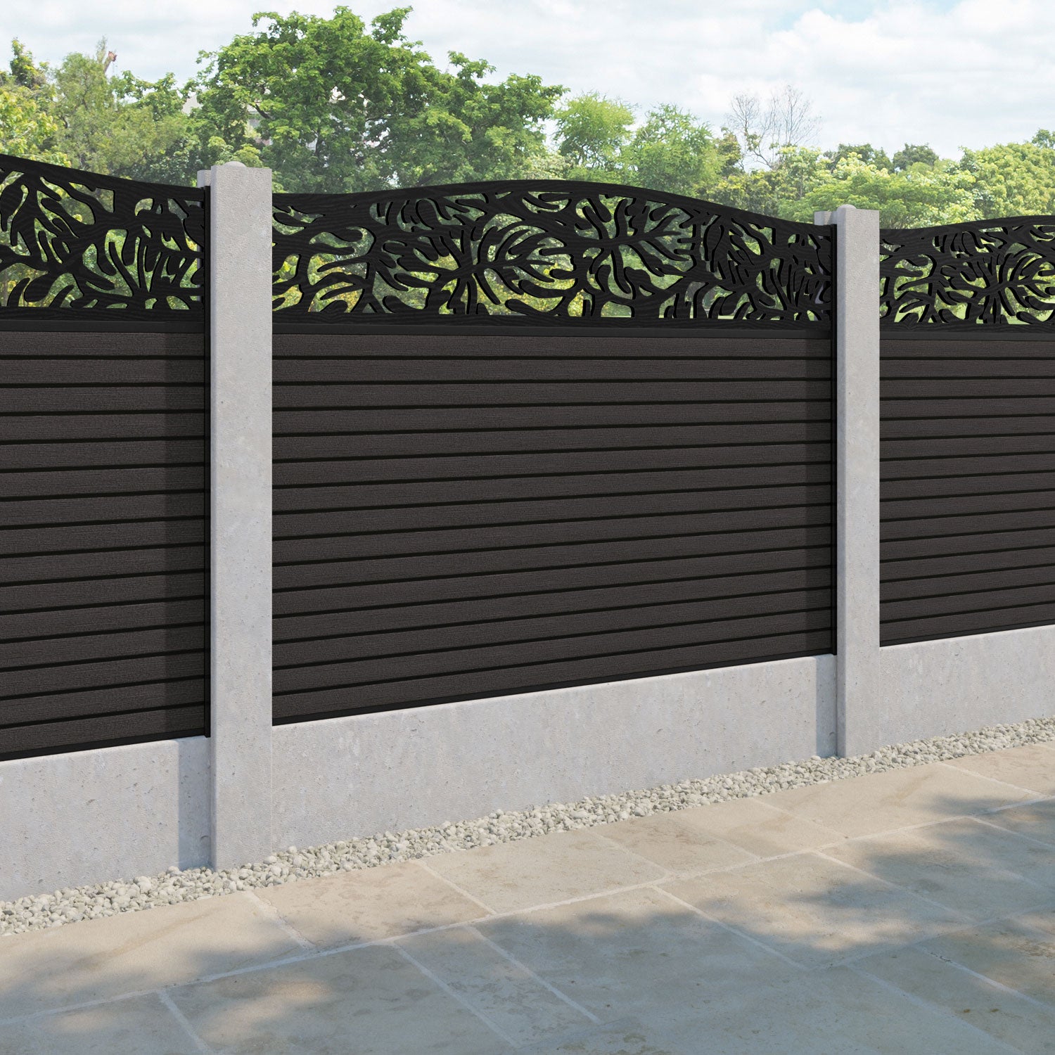Hudson Botanic Curved Top Fence Panel - Dark Oak - for existing concrete posts