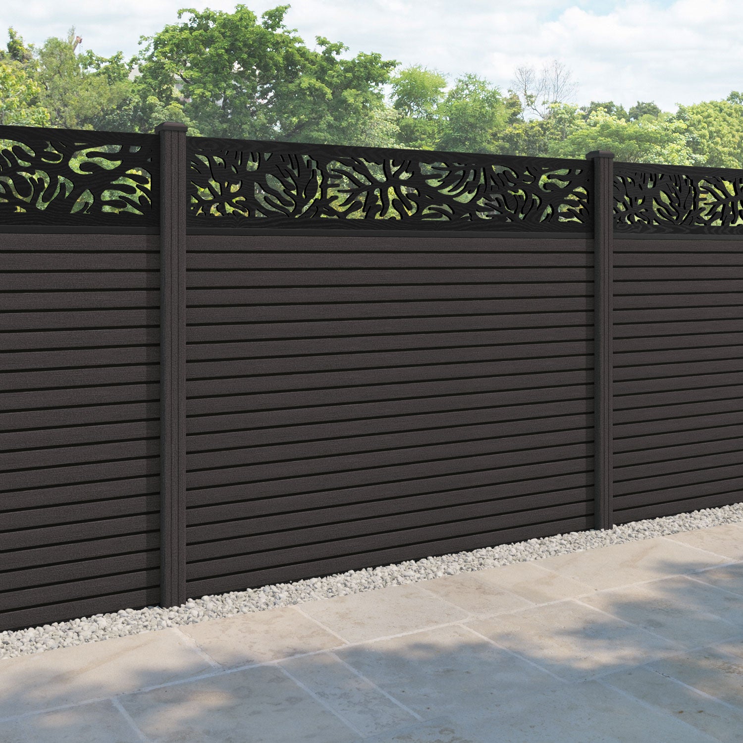 Hudson Botanic Fence Panel - Dark Oak - with our composite posts