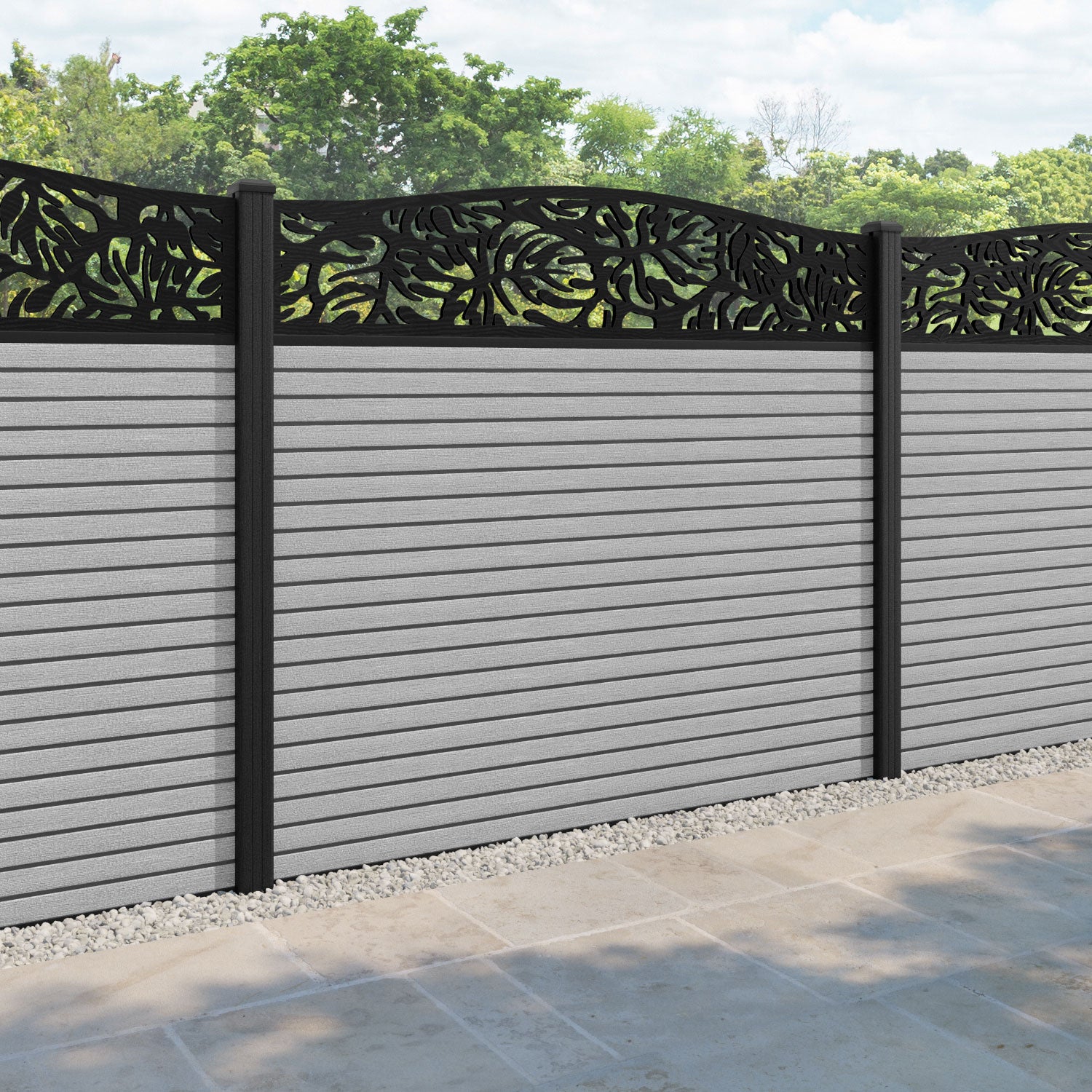 Hudson Botanic Curved Top Fence Panel - Light Grey - with our composite posts