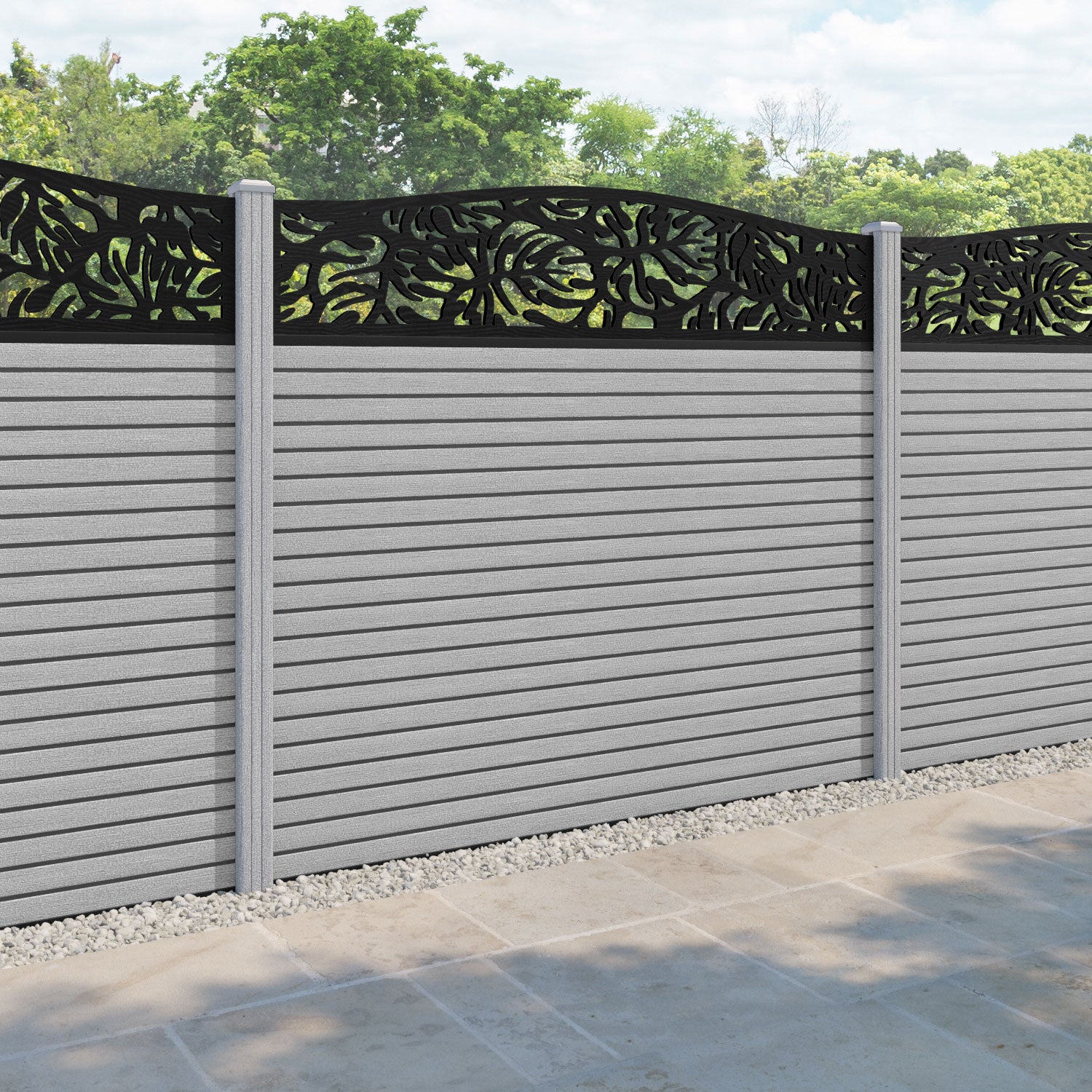 Hudson Botanic Curved Top Fence Panel - Light Grey - with our composite posts