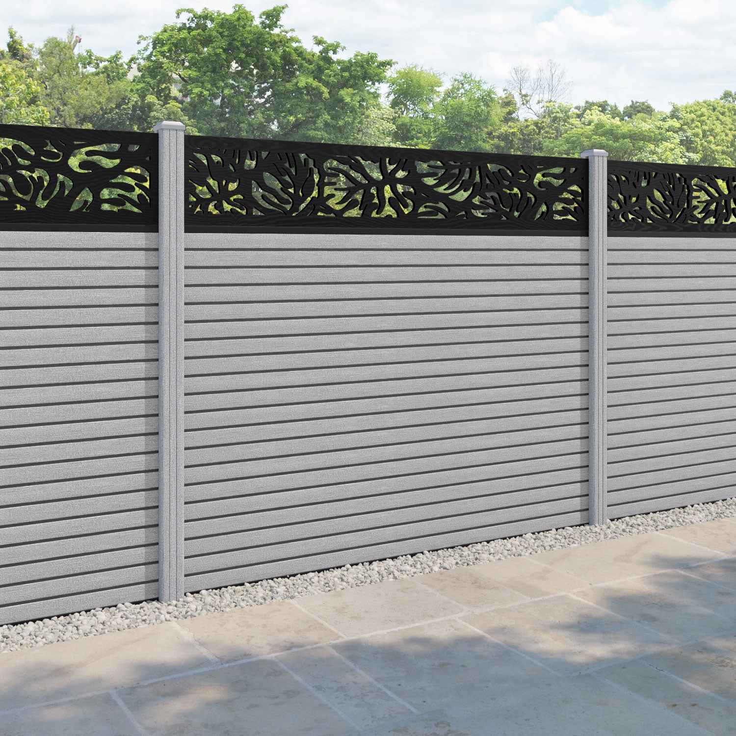 Hudson Botanic Fence Panel - Light Grey - with our composite posts