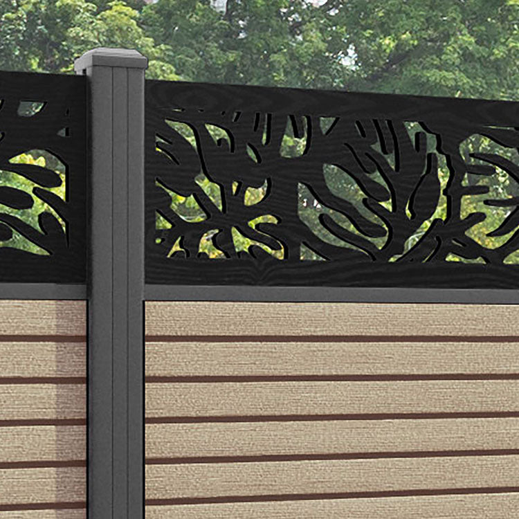 Hudson Botanic Fence Panel - Light Oak - with our aluminium posts