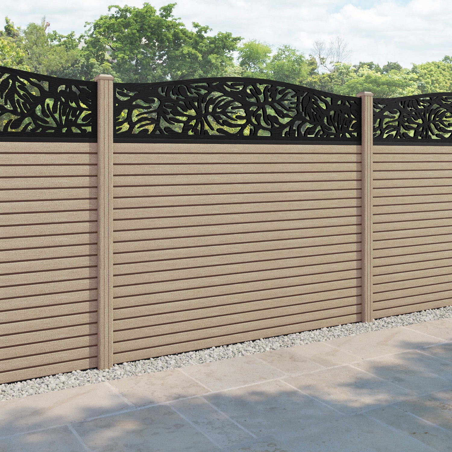 Hudson Botanic Curved Top Fence Panel - Light Oak - with our composite posts