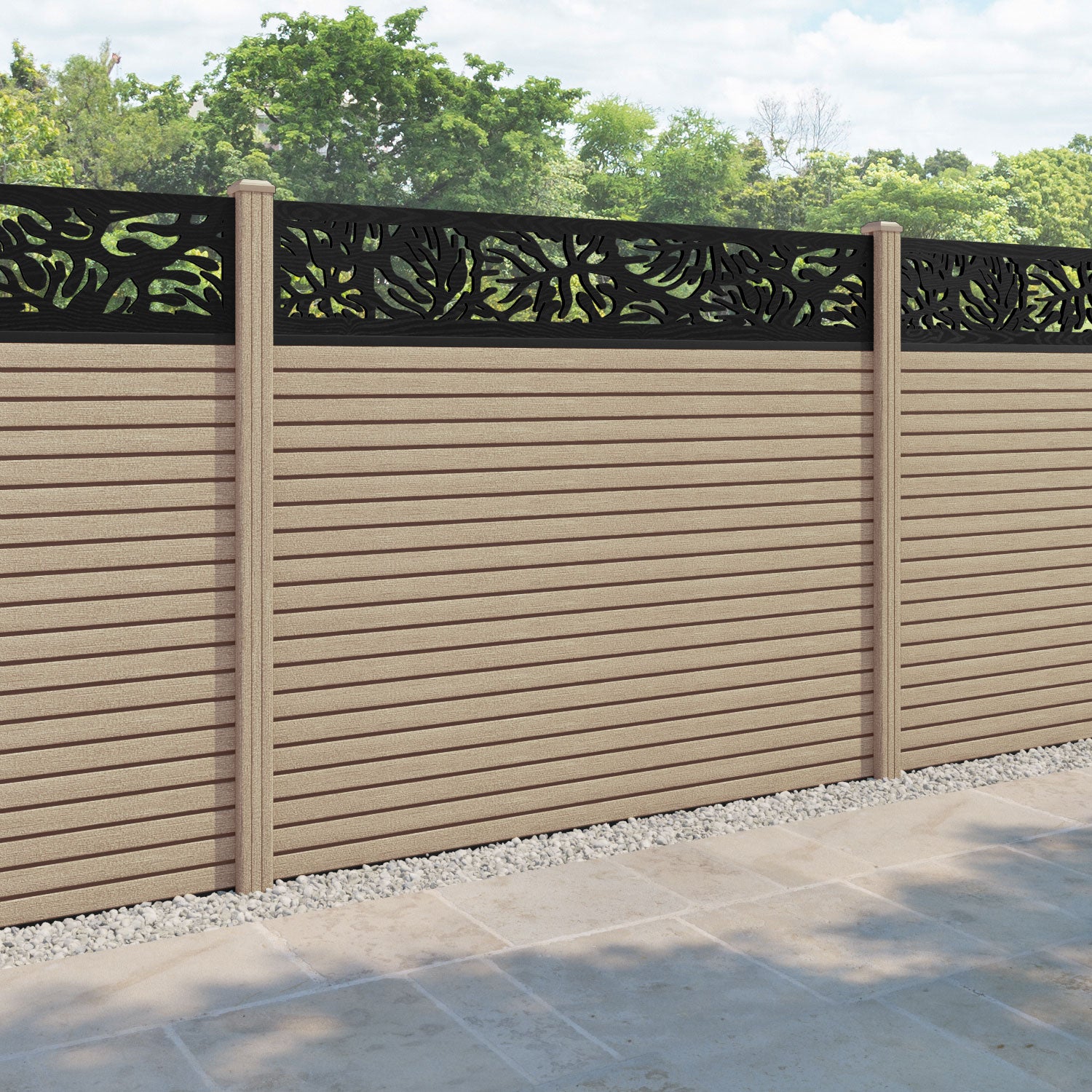 Hudson Botanic Fence Panel - Light Oak - with our composite posts