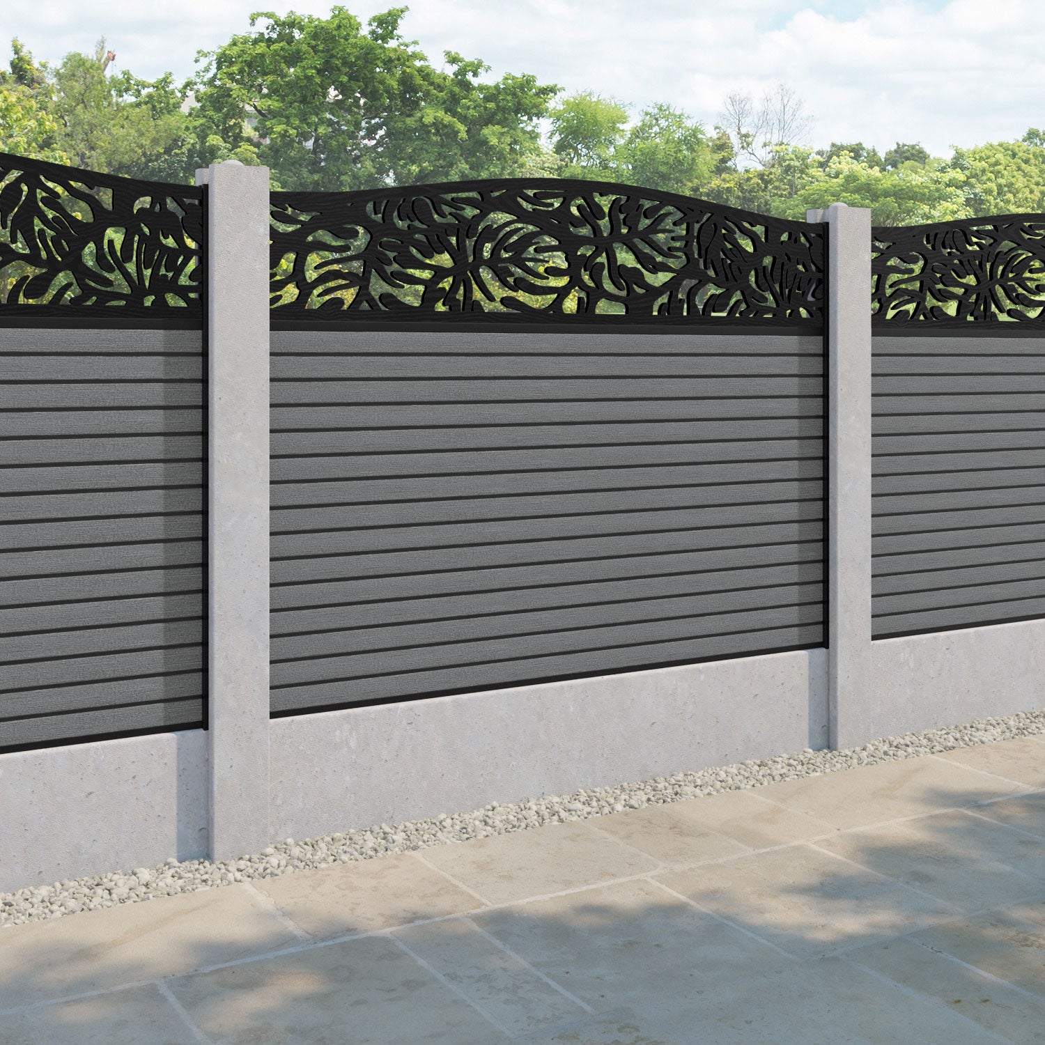 Hudson Botanic Curved Top Fence Panel - Mid Grey - for existing concrete posts