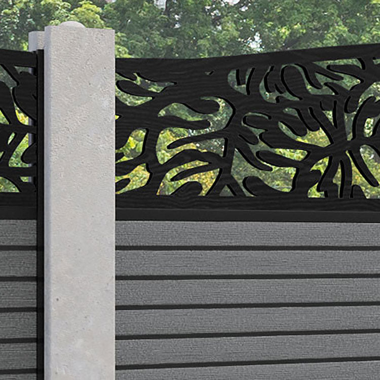 Hudson Botanic Curved Top Fence Panel - Mid Grey - for existing concrete posts