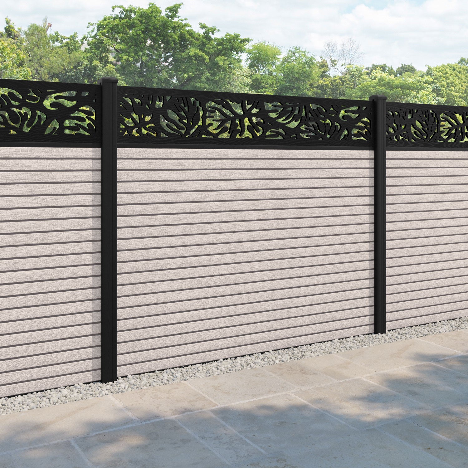 Hudson Botanic Fence Panel - Mid Stone - with our aluminium posts