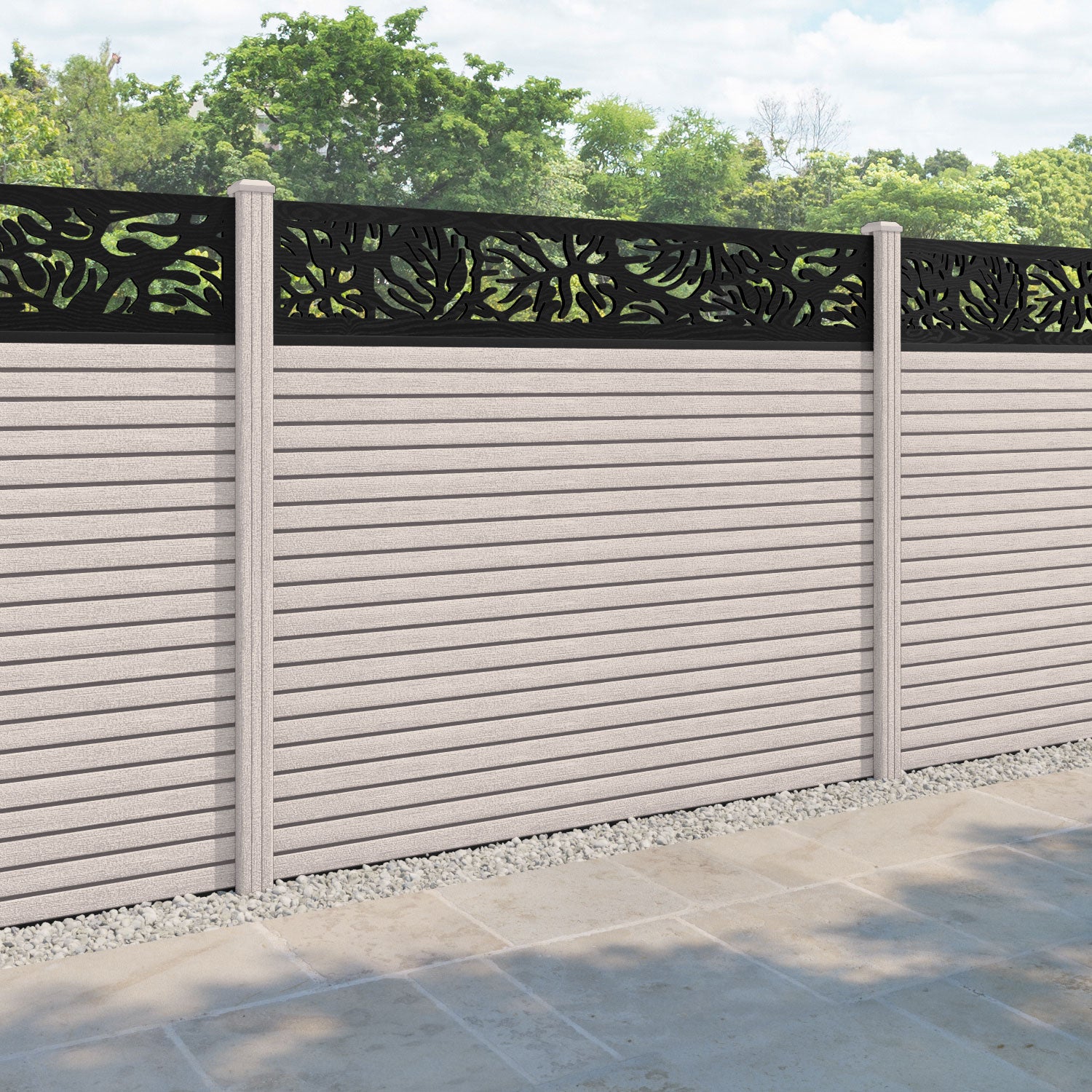 Hudson Botanic Fence Panel - Mid Stone - with our composite posts
