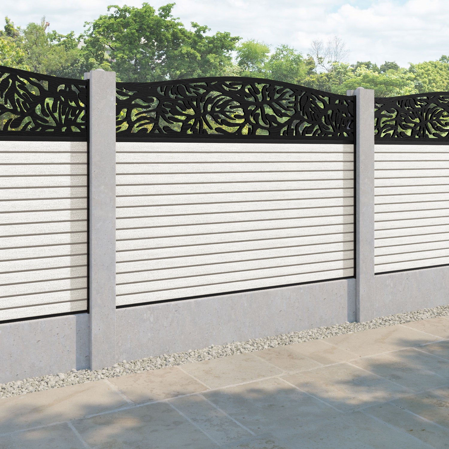 Hudson Botanic Curved Top Fence Panel - Light Stone - for existing concrete posts