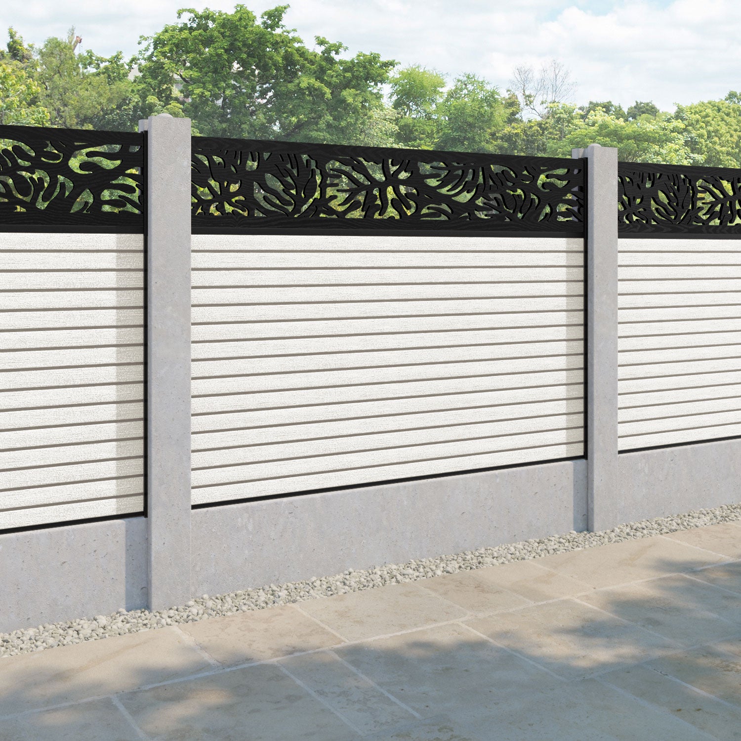 Hudson Botanic Fence Panel - Light Stone - for existing concrete posts