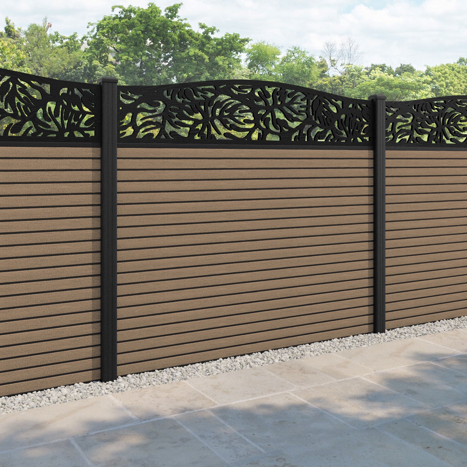 Hudson Botanic Curved Top Fence Panel - Teak - with our composite posts