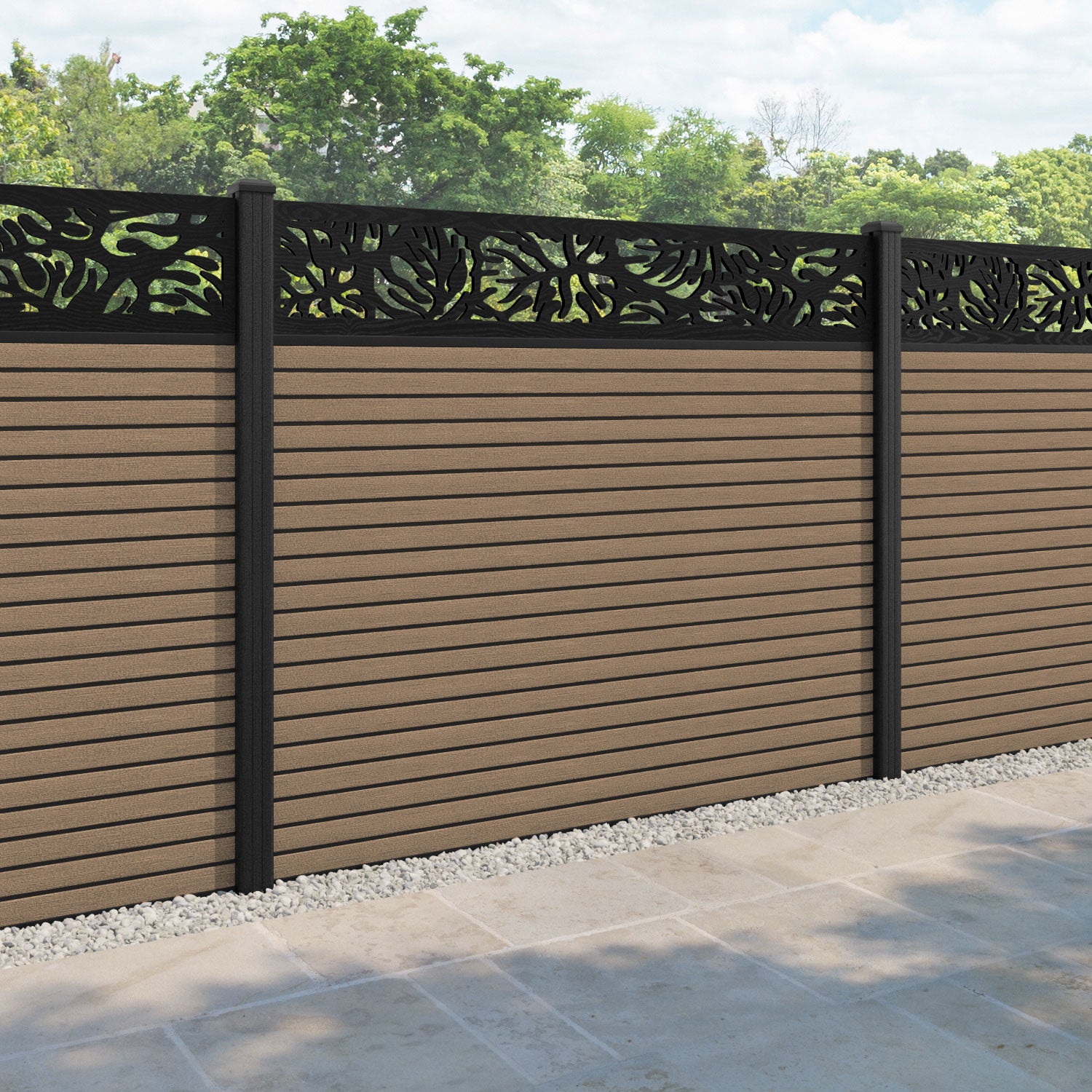 Hudson Botanic Fence Panel - Teak - with our composite posts