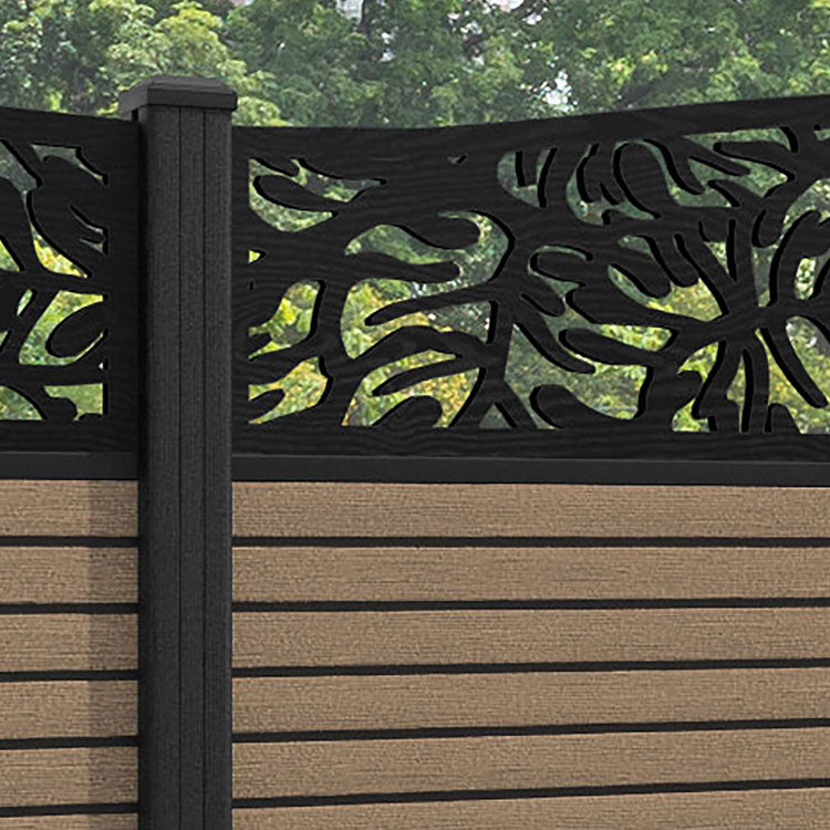 Hudson Botanic Curved Top Fence Panel - Teak - with our composite posts