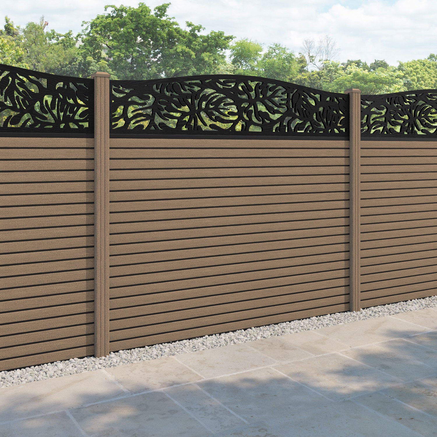 Hudson Botanic Curved Top Fence Panel - Teak - with our composite posts