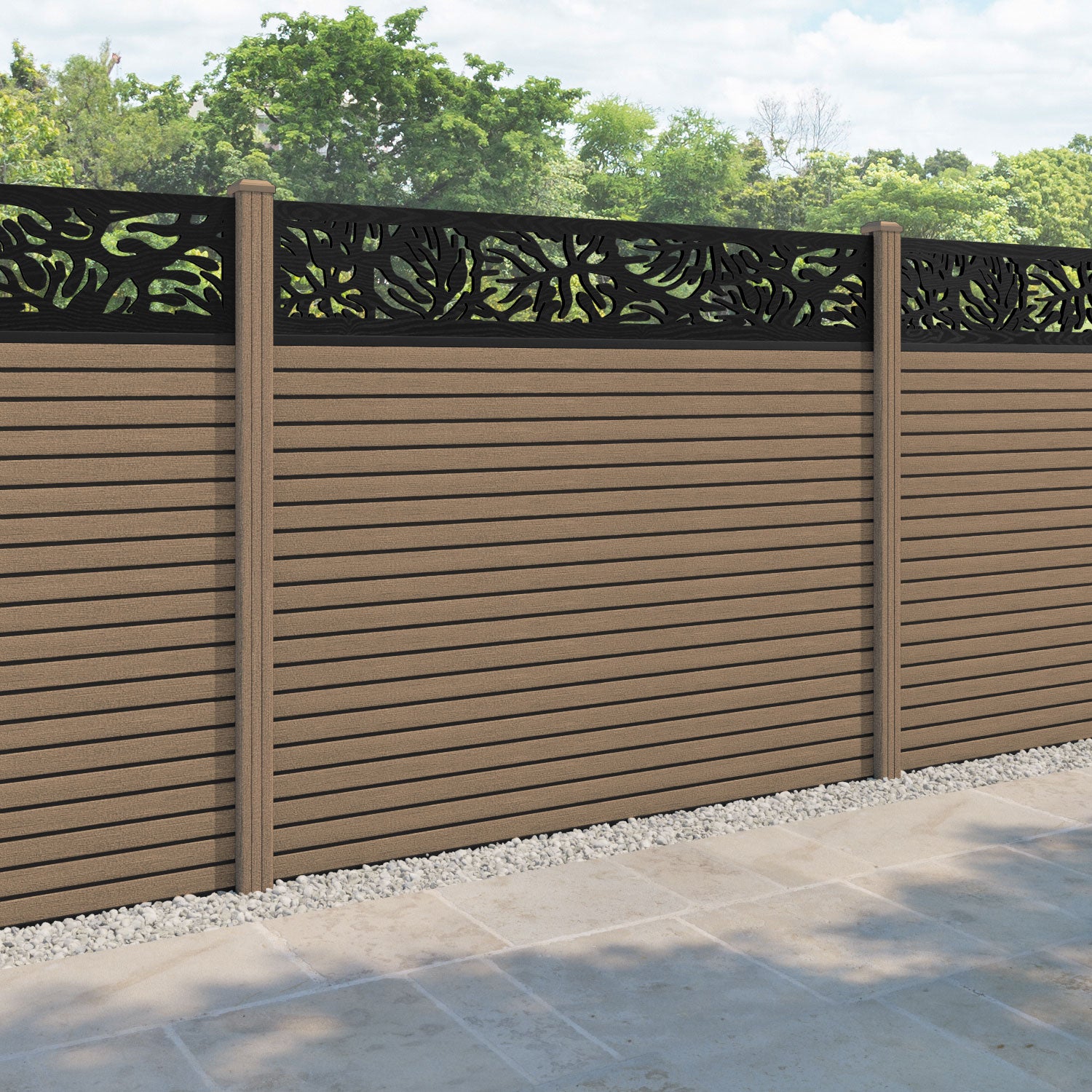 Hudson Botanic Fence Panel - Teak - with our composite posts