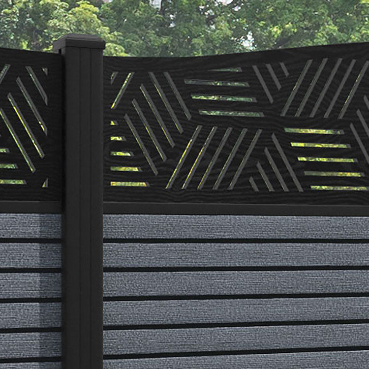 Hudson Cubed Curved Top Fence Panel - Anthracite - with our aluminium posts