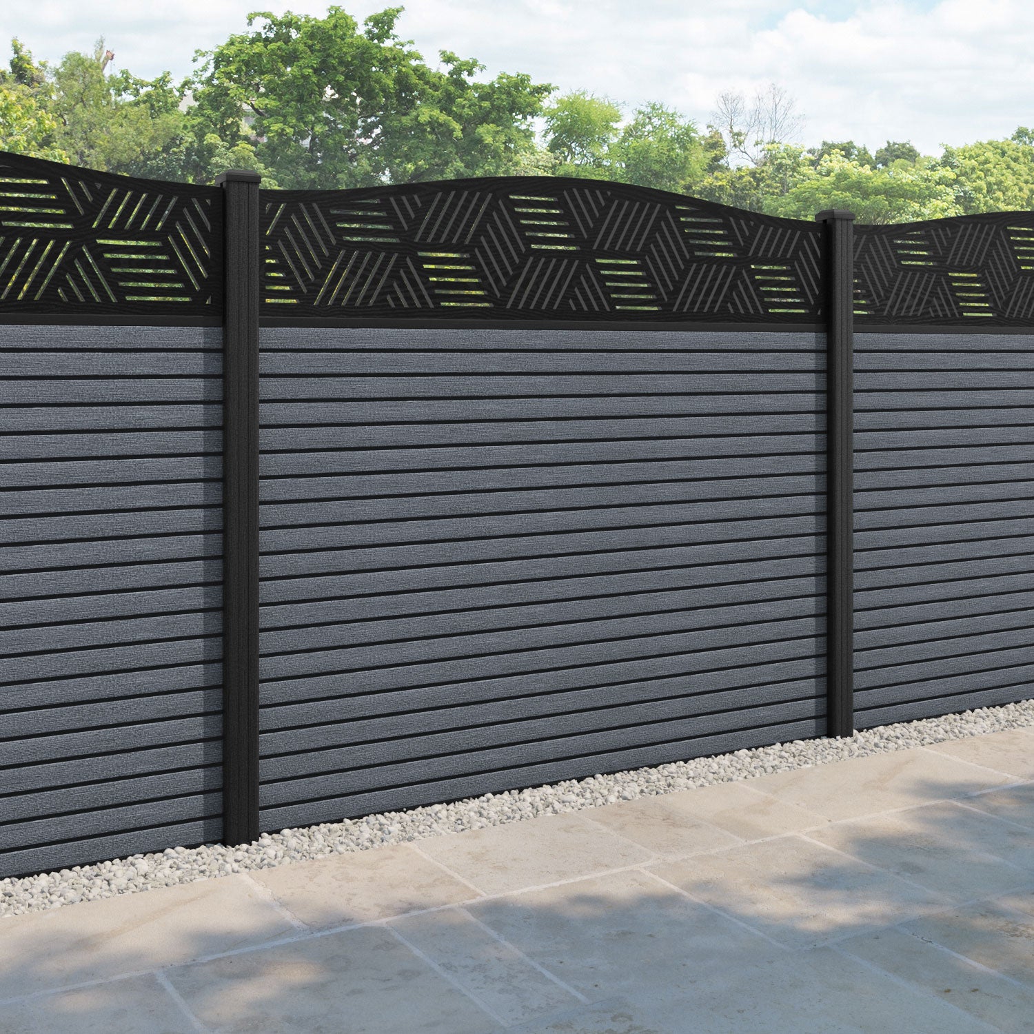 Hudson Cubed Curved Top Fence Panel - Anthracite - with our composite posts