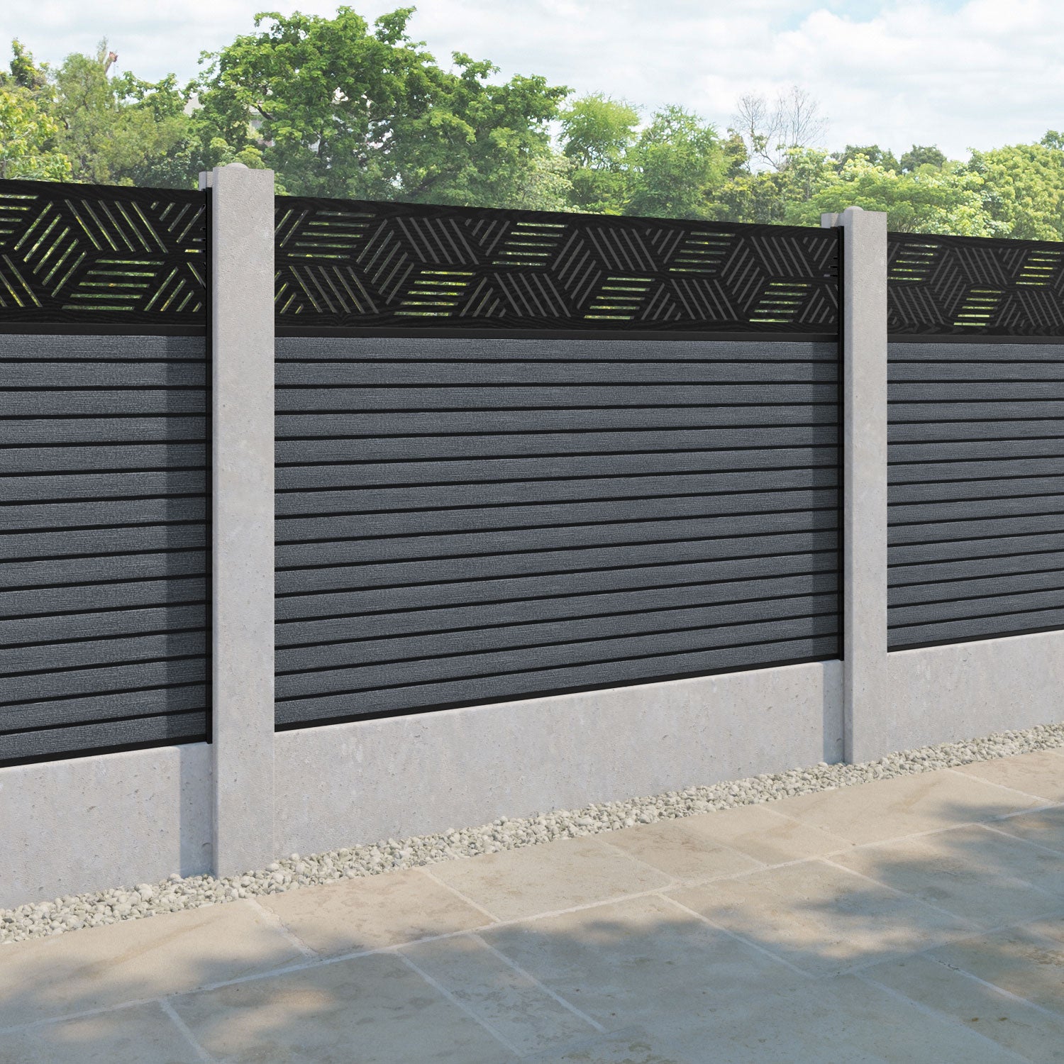 Hudson Cubed Fence Panel - Anthracite - for existing concrete posts