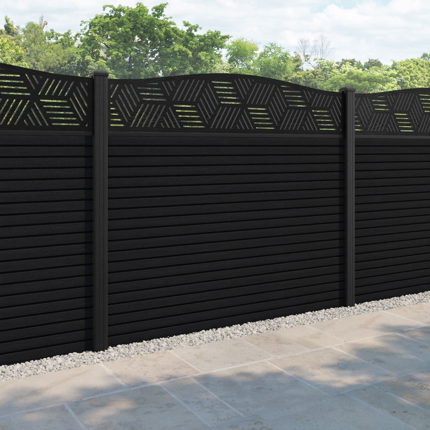 Hudson Cubed Curved Top Fence Panel - Black - with our composite posts