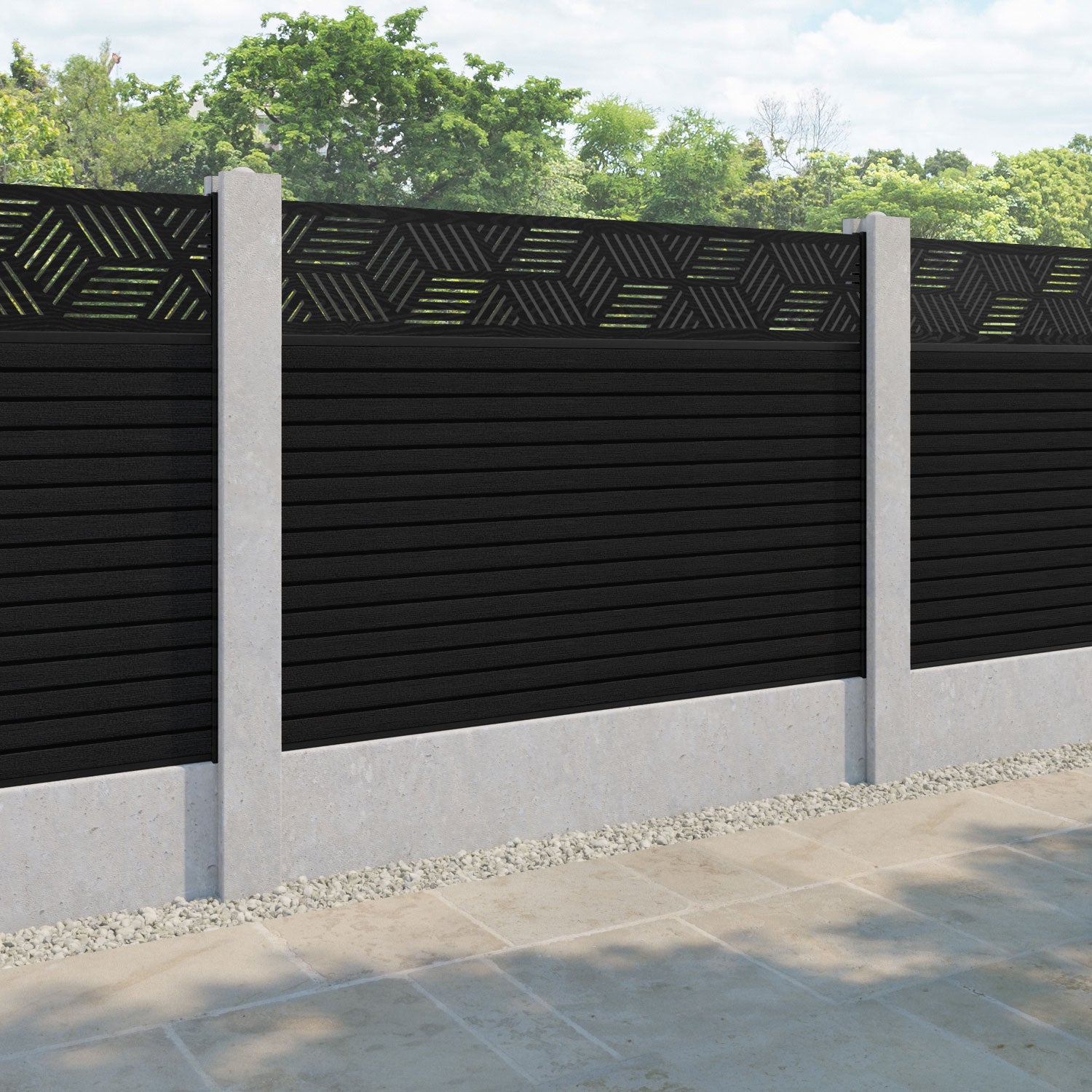 Hudson Cubed Fence Panel - Black - for existing concrete posts