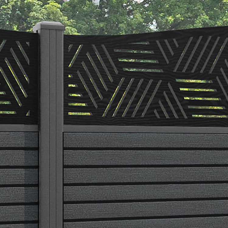 Hudson Cubed Curved Top Fence Panel - Dark Grey - with our aluminium posts