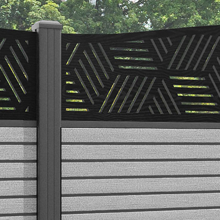 Hudson Cubed Curved Top Fence Panel - Light Grey - with our aluminium posts
