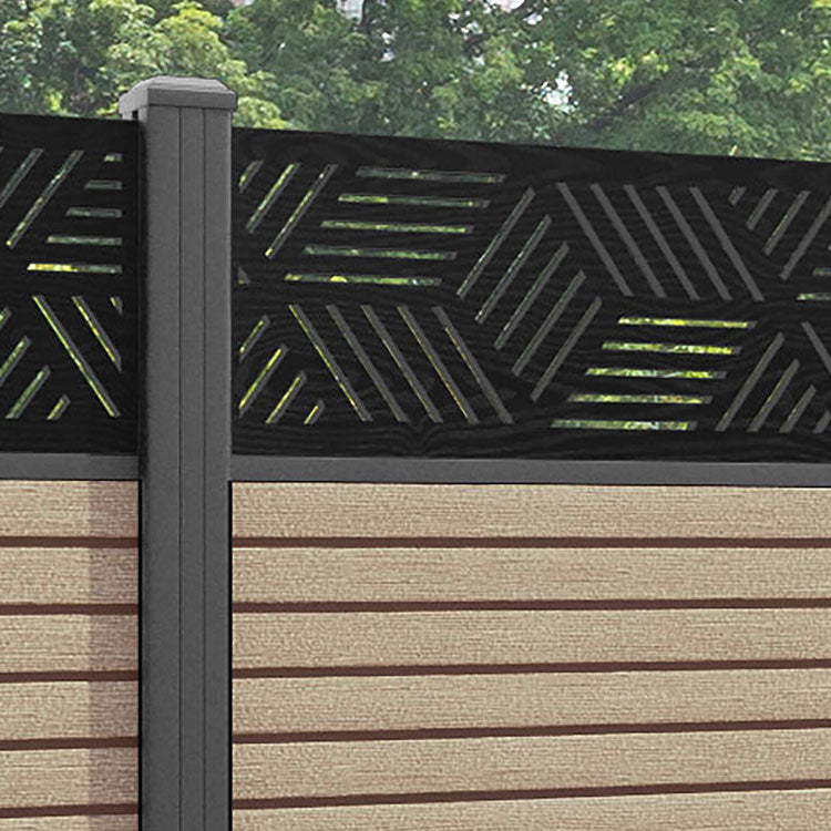 Hudson Cubed Fence Panel - Light Oak - with our aluminium posts