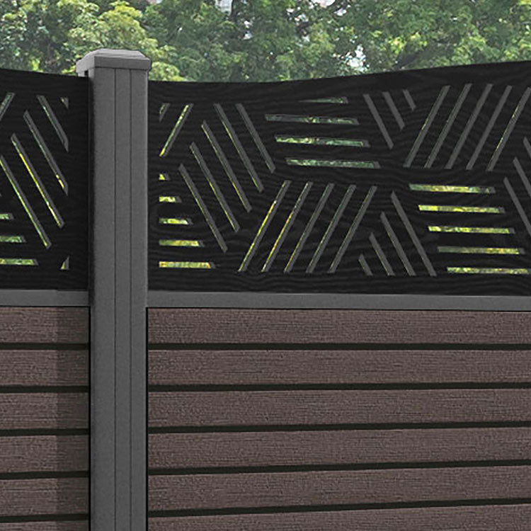 Hudson Cubed Curved Top Fence Panel - Mid Brown - with our aluminium posts