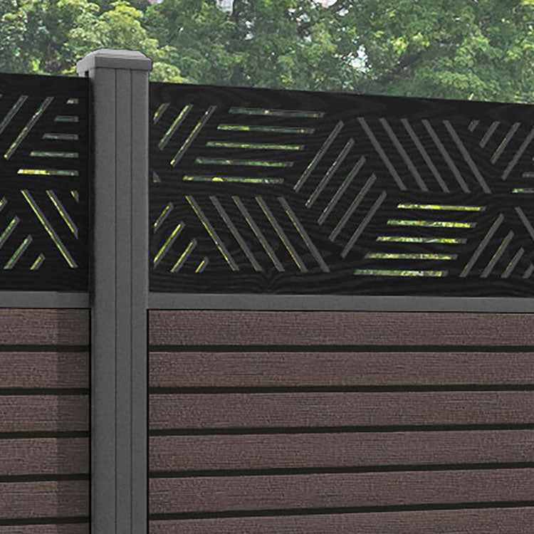 Hudson Cubed Fence Panel - Mid Brown - with our aluminium posts
