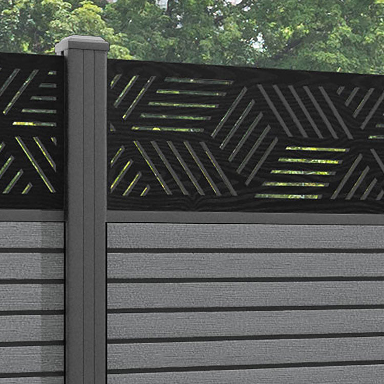 Hudson Cubed Fence Panel - Mid Grey - with our aluminium posts