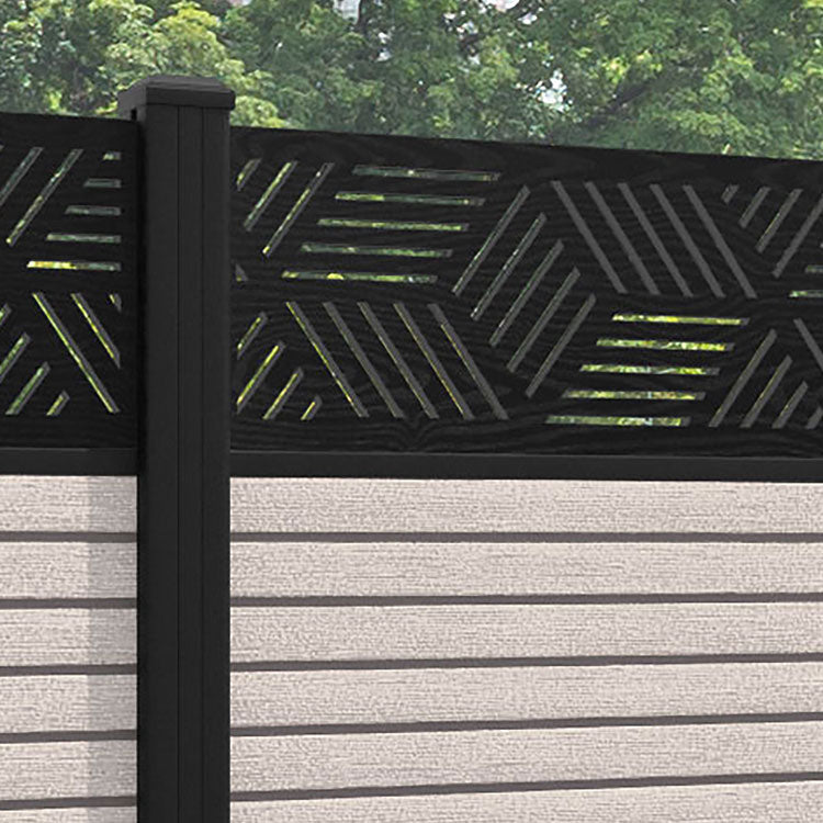 Hudson Cubed Fence Panel - Mid Stone - with our aluminium posts