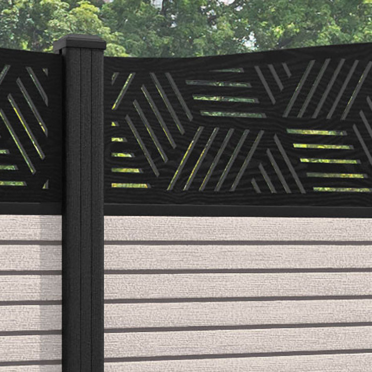 Hudson Cubed Curved Top Fence Panel - Mid Stone - with our composite posts