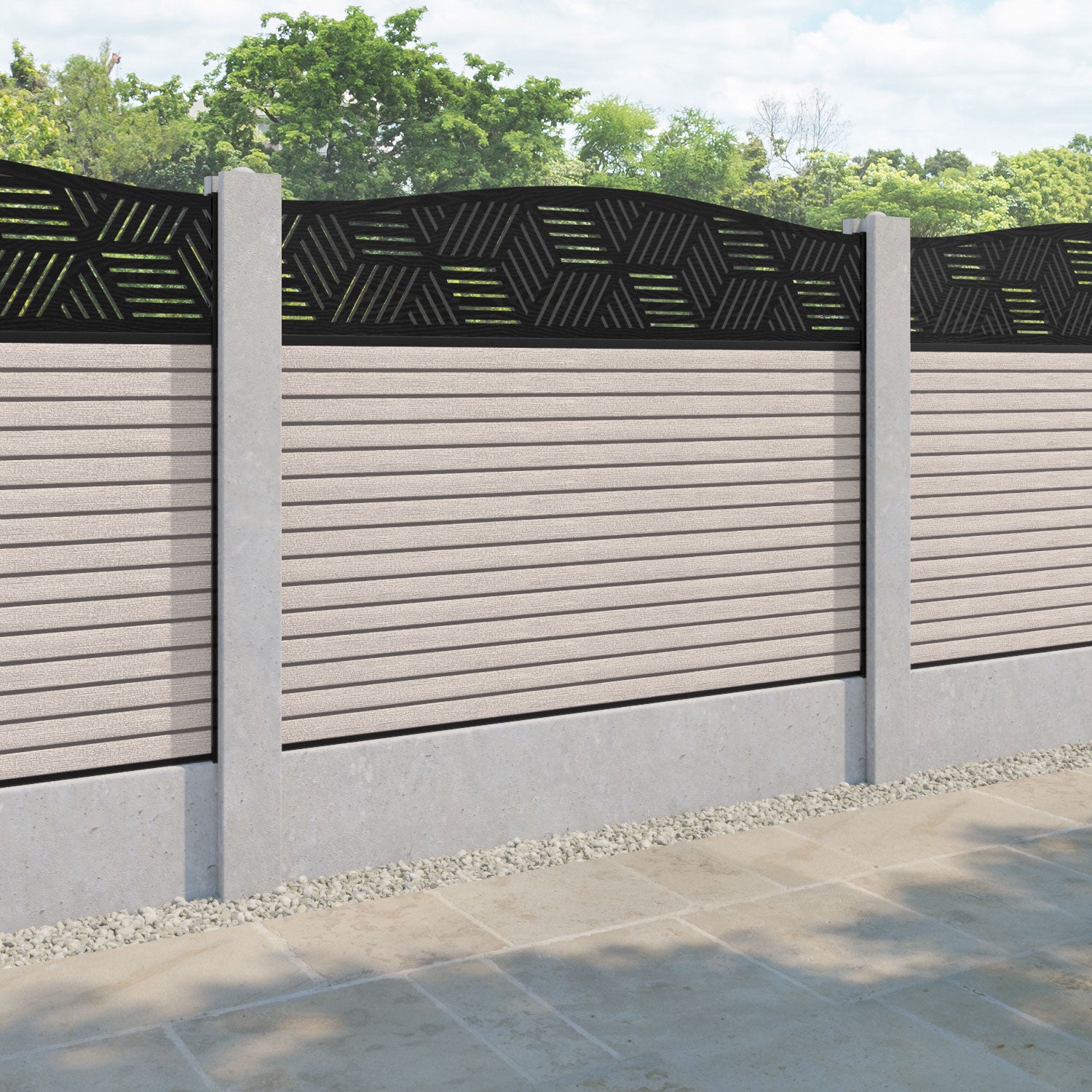 Hudson Cubed Curved Top Fence Panel - Mid Stone - for existing concrete posts