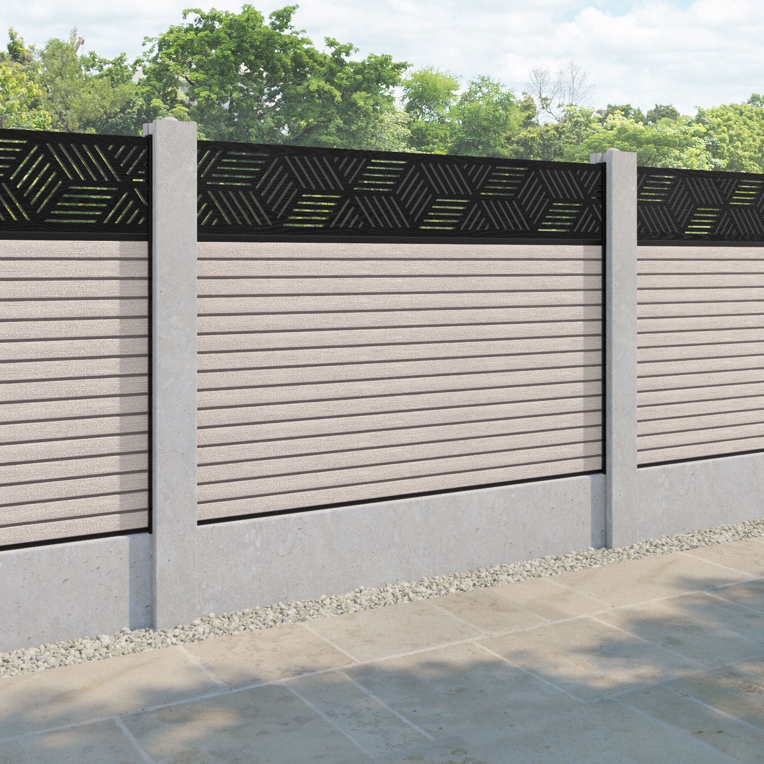 Hudson Cubed Fence Panel - Mid Stone - for existing concrete posts