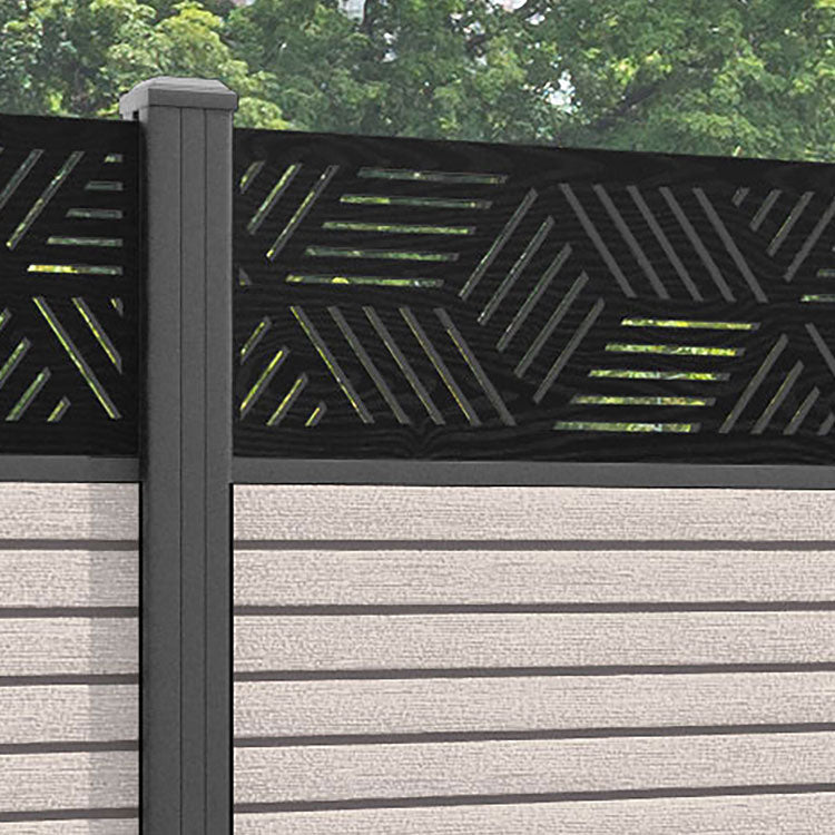 Hudson Cubed Fence Panel - Mid Stone - with our aluminium posts