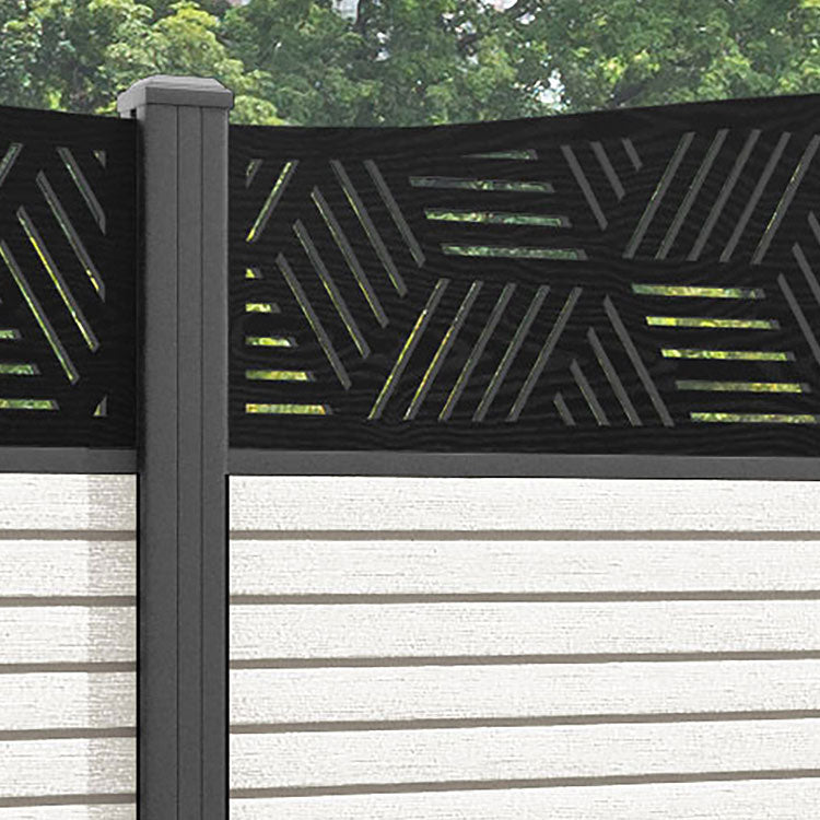 Hudson Cubed Curved Top Fence Panel - Light Stone - with our aluminium posts