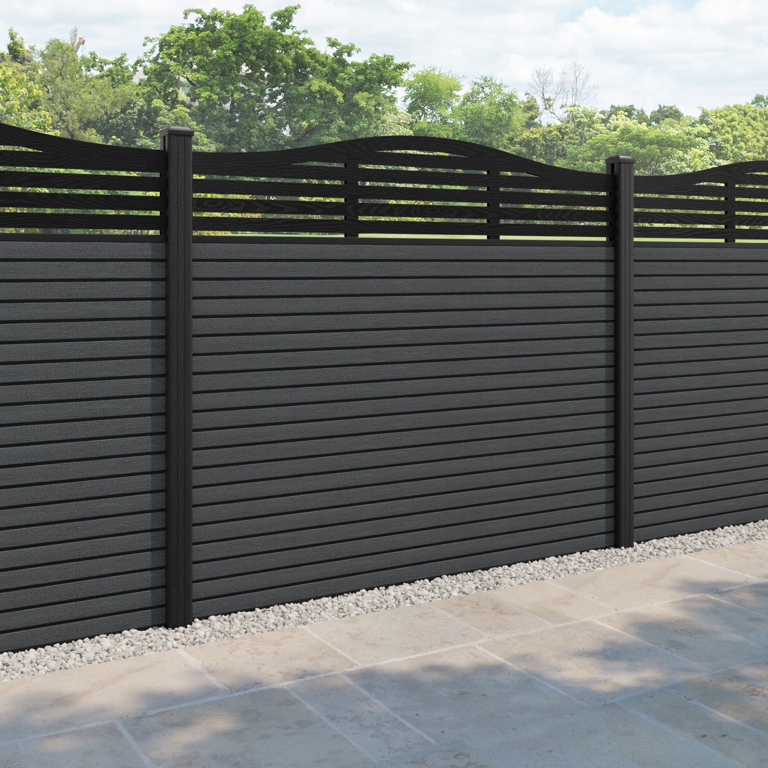 Hudson Aspen Curved Top Fence Panel - Dark Grey - with our composite posts