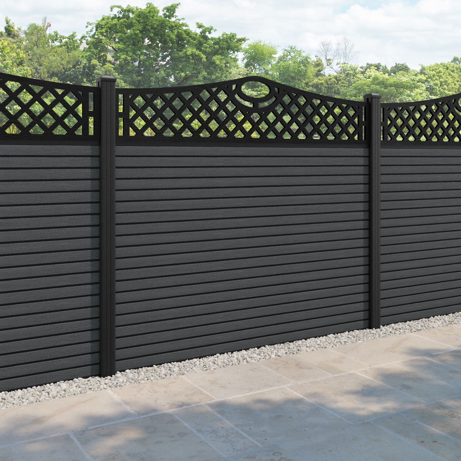 Hudson Oxford Curved Top Fence Panel - Dark Grey - with our composite posts