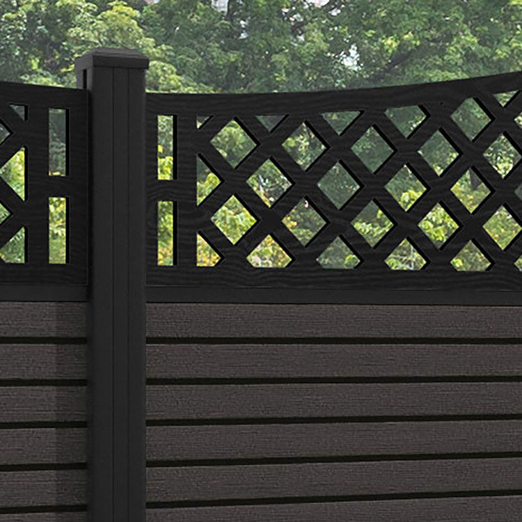 Hudson Oxford Curved Top Fence Panel - Dark Oak - with our aluminium posts