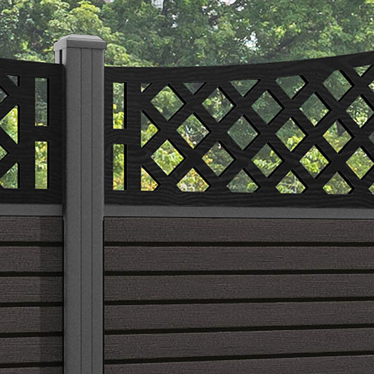 Hudson Oxford Curved Top Fence Panel - Dark Oak - with our aluminium posts
