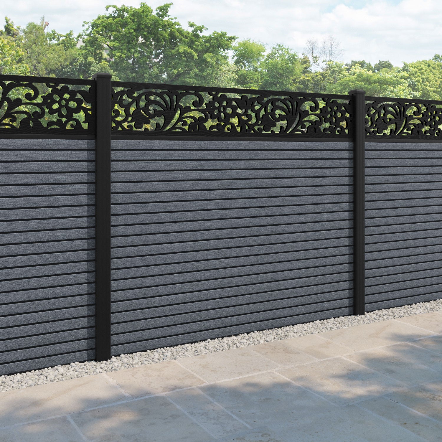 Hudson Eden Fence Panel - Anthracite - with our aluminium posts