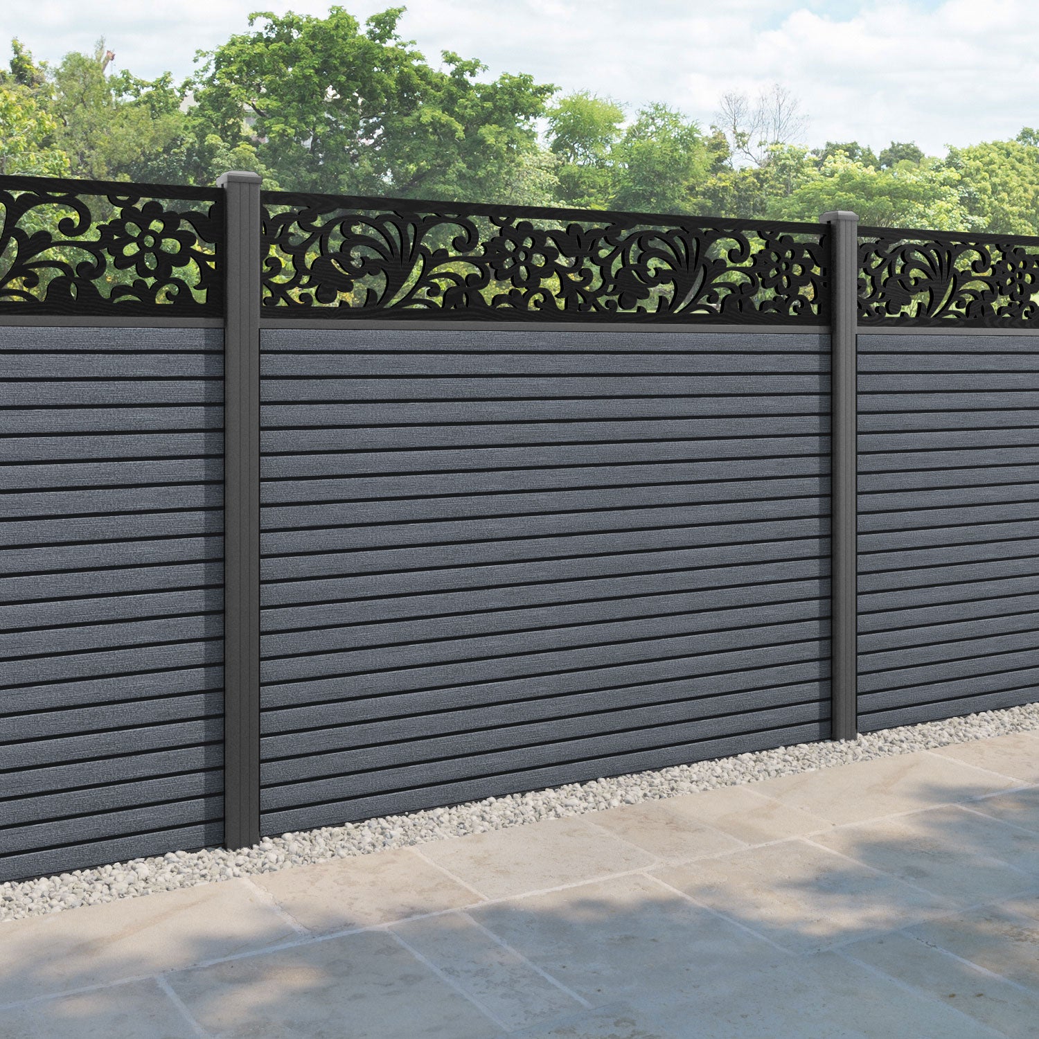 Hudson Eden Fence Panel - Anthracite - with our aluminium posts