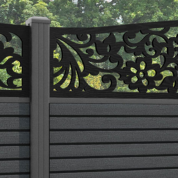 Hudson Eden Curved Top Fence Panel - Dark Grey - with our aluminium posts
