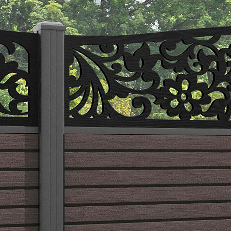 Hudson Eden Curved Top Fence Panel - Mid Brown - with our aluminium posts