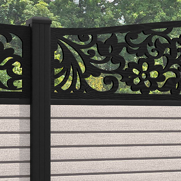 Hudson Eden Curved Top Fence Panel - Mid Stone - with our aluminium posts